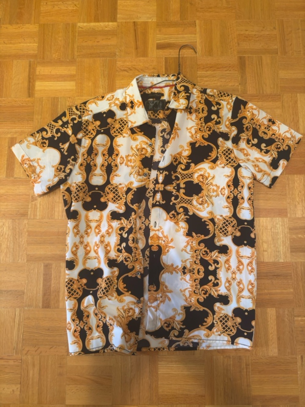 Men's Short Sleeve Patterned Shirt - Black & Gold